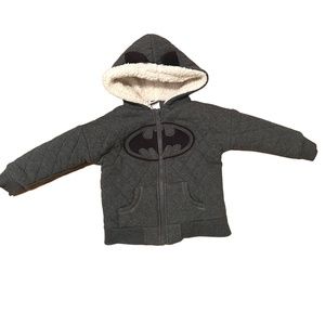 Batman Quilted Sherpa Fleece Toddler Boys Hooded Winter Gray Jacket Size 3T